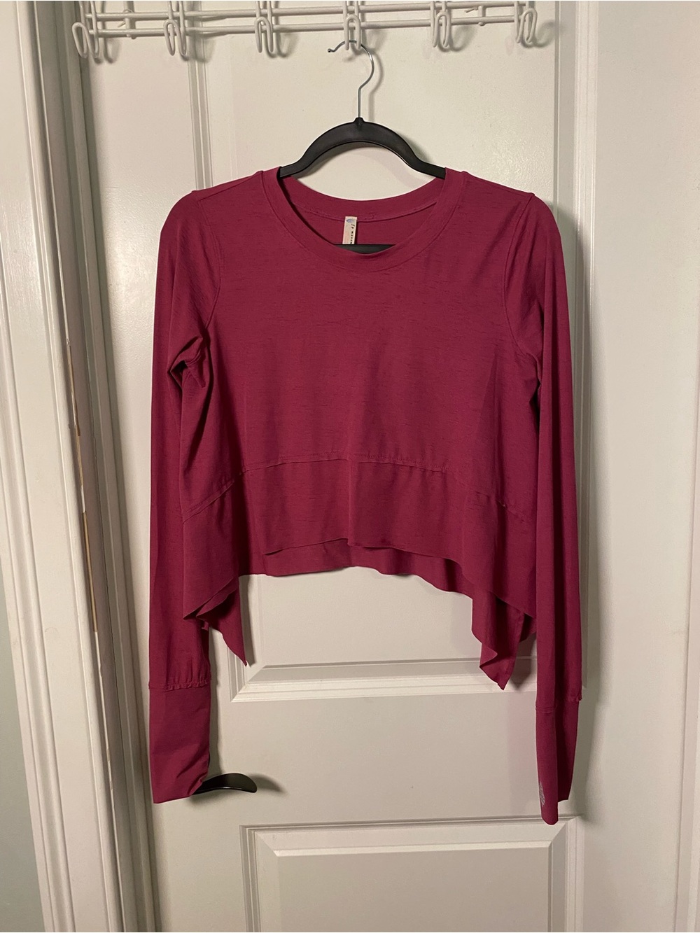 Free People Movement Long-Sleeve Oversized Cropped Top in Berry